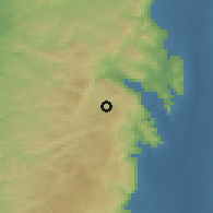 Shaded relief of the 56 km around Bayt Fūrīk, drawn from the GMTED2010 grid