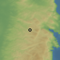 Shaded relief of the 56 km around Bayt Ībā, drawn from the GMTED2010 grid