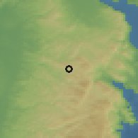 Shaded relief of the 56 km around Bayt Imrīn, drawn from the GMTED2010 grid
