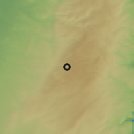 Shaded relief of the 56 km around Bayt Kāh̨il, drawn from the GMTED2010 grid