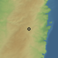Shaded relief of the 56 km around Bayt Sāhur, drawn from the GMTED2010 grid