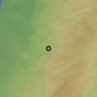 Shaded relief of the 56 km around Bayt Sīrā, drawn from the GMTED2010 grid