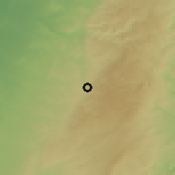 Shaded relief of the 56 km around Bayt Ūlā, drawn from the GMTED2010 grid