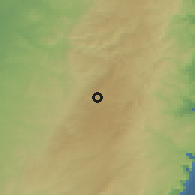 Shaded relief of the 56 km around Bayt Ummar, drawn from the GMTED2010 grid