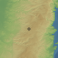 Shaded relief of the 56 km around Baytūniyā, drawn from the GMTED2010 grid