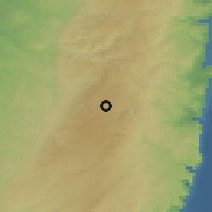 Shaded relief of the 56 km around al-'Arrūb, drawn from the GMTED2010 grid