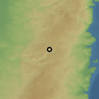 Shaded relief of the 56 km around Beit Iksa, drawn from the GMTED2010 grid