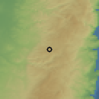 Shaded relief of the 56 km around Biddū, drawn from the GMTED2010 grid