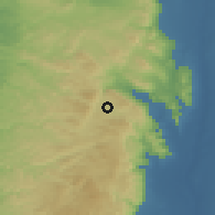 Shaded relief of the 56 km around Bir al Basha, drawn from the GMTED2010 grid