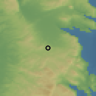 Shaded relief of the 56 km around Birqīn, drawn from the GMTED2010 grid