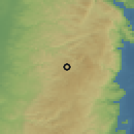 Shaded relief of the 56 km around Bīr Zayt, drawn from the GMTED2010 grid