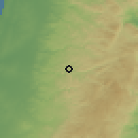 Shaded relief of the 56 km around Brūqīn, drawn from the GMTED2010 grid
