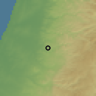 Shaded relief of the 56 km around Budrus, drawn from the GMTED2010 grid