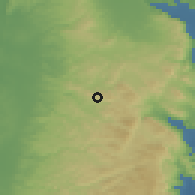 Shaded relief of the 56 km around Burqah, drawn from the GMTED2010 grid