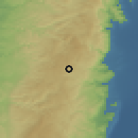 Shaded relief of the 56 km around Burqah, drawn from the GMTED2010 grid
