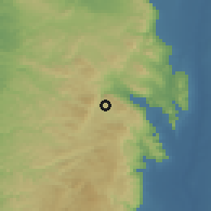 Shaded relief of the 56 km around Dayr al-H̨aţab, drawn from the GMTED2010 grid