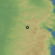 Shaded relief of the 56 km around Dayr aš-Šaraf, drawn from the GMTED2010 grid