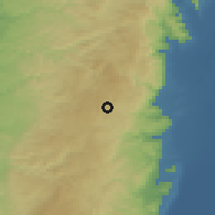 Shaded relief of the 56 km around Dayr Dibwān, drawn from the GMTED2010 grid