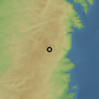 Shaded relief of the 56 km around Dayr Jarīr, drawn from the GMTED2010 grid