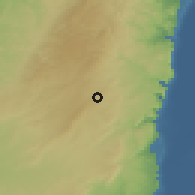 Shaded relief of the 56 km around al-Baqa, drawn from the GMTED2010 grid
