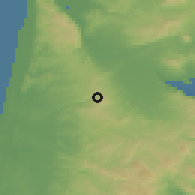 Shaded relief of the 56 km around Ein Siniya, drawn from the GMTED2010 grid