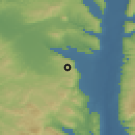 Shaded relief of the 56 km around Faqqū'ah, drawn from the GMTED2010 grid