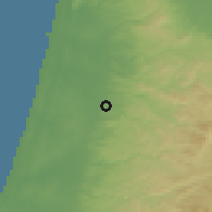 Shaded relief of the 56 km around Far'ūn, drawn from the GMTED2010 grid