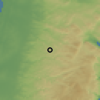 Shaded relief of the 56 km around H̨ajjah, drawn from the GMTED2010 grid