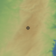 Shaded relief of the 56 km around H̨alh̨ūl, drawn from the GMTED2010 grid
