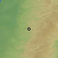 Shaded relief of the 56 km around H̱ąrbaṯā al-Misbāh̨, drawn from the GMTED2010 grid