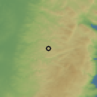 Shaded relief of the 56 km around H̨āris, drawn from the GMTED2010 grid