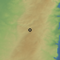 Shaded relief of the 56 km around H̨ūsān, drawn from the GMTED2010 grid