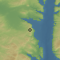 Shaded relief of the 56 km around Jalbūn, drawn from the GMTED2010 grid