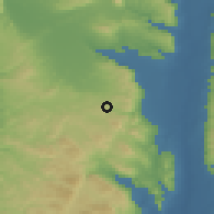 Shaded relief of the 56 km around Jalqamūs, drawn from the GMTED2010 grid