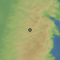 Shaded relief of the 56 km around Jammā'īn, drawn from the GMTED2010 grid