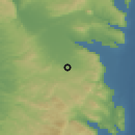 Shaded relief of the 56 km around Janin, drawn from the GMTED2010 grid