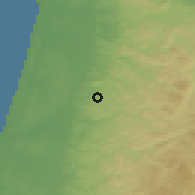 Shaded relief of the 56 km around Jayyūs, drawn from the GMTED2010 grid