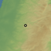 Shaded relief of the 56 km around 'Abud, drawn from the GMTED2010 grid