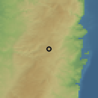 Shaded relief of the 56 km around Kafr 'Abbush, drawn from the GMTED2010 grid