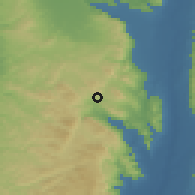 Shaded relief of the 56 km around al-Fār'ah, drawn from the GMTED2010 grid
