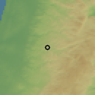 Shaded relief of the 56 km around Kafr ad-Dīk, drawn from the GMTED2010 grid