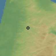 Shaded relief of the 56 km around Kafr al-Labad, drawn from the GMTED2010 grid