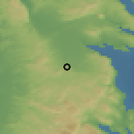 Shaded relief of the 56 km around Kafr Dān, drawn from the GMTED2010 grid