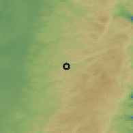 Shaded relief of the 56 km around Kafr 'Ein, drawn from the GMTED2010 grid
