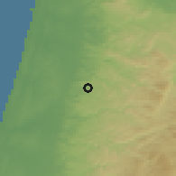 Shaded relief of the 56 km around Kafr Jammāl, drawn from the GMTED2010 grid