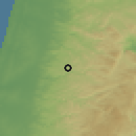 Shaded relief of the 56 km around Kafr Laqif, drawn from the GMTED2010 grid