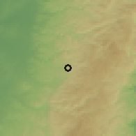 Shaded relief of the 56 km around Kafr Ni'mah, drawn from the GMTED2010 grid