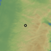 Shaded relief of the 56 km around Kafr Qaddūm, drawn from the GMTED2010 grid