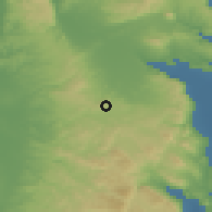 Shaded relief of the 56 km around Kafr Qud, drawn from the GMTED2010 grid