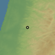 Shaded relief of the 56 km around Kafr Ṯulṯ, drawn from the GMTED2010 grid